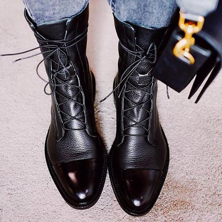Women's Vintage Lace-Up Cap-Toe Faux Leather Ankle Boots