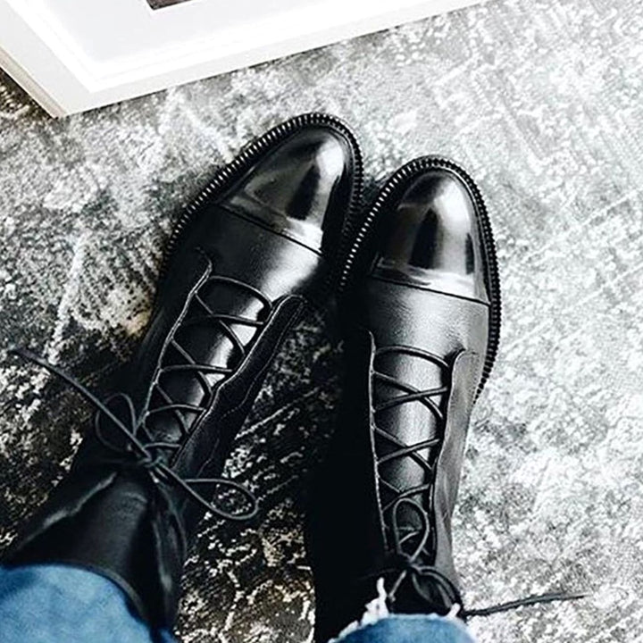 Women's Vintage Lace-Up Cap-Toe Faux Leather Ankle Boots
