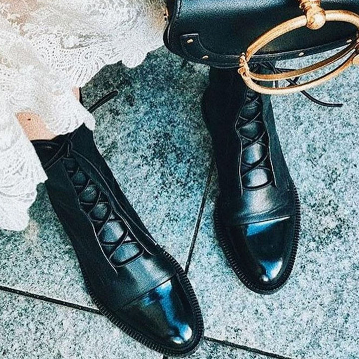 Women's Vintage Lace-Up Cap-Toe Faux Leather Ankle Boots
