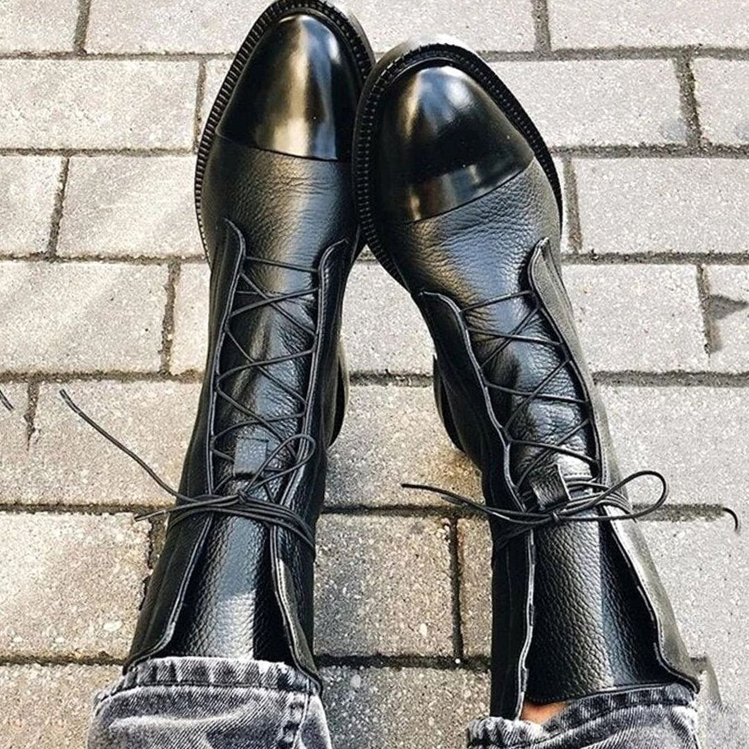 Women's Vintage Lace-Up Cap-Toe Faux Leather Ankle Boots