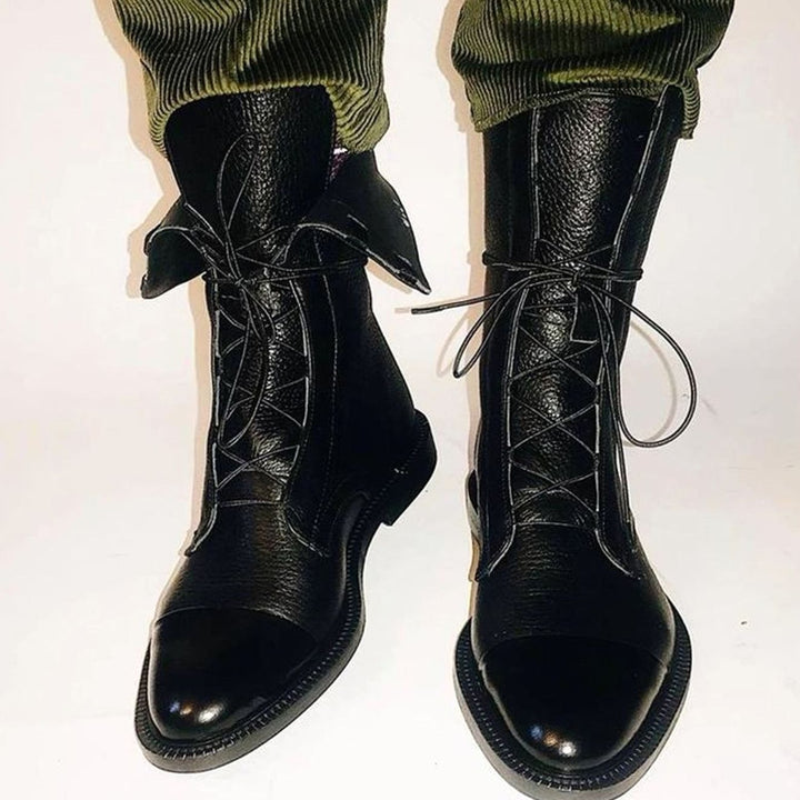 Women's Vintage Lace-Up Cap-Toe Faux Leather Ankle Boots