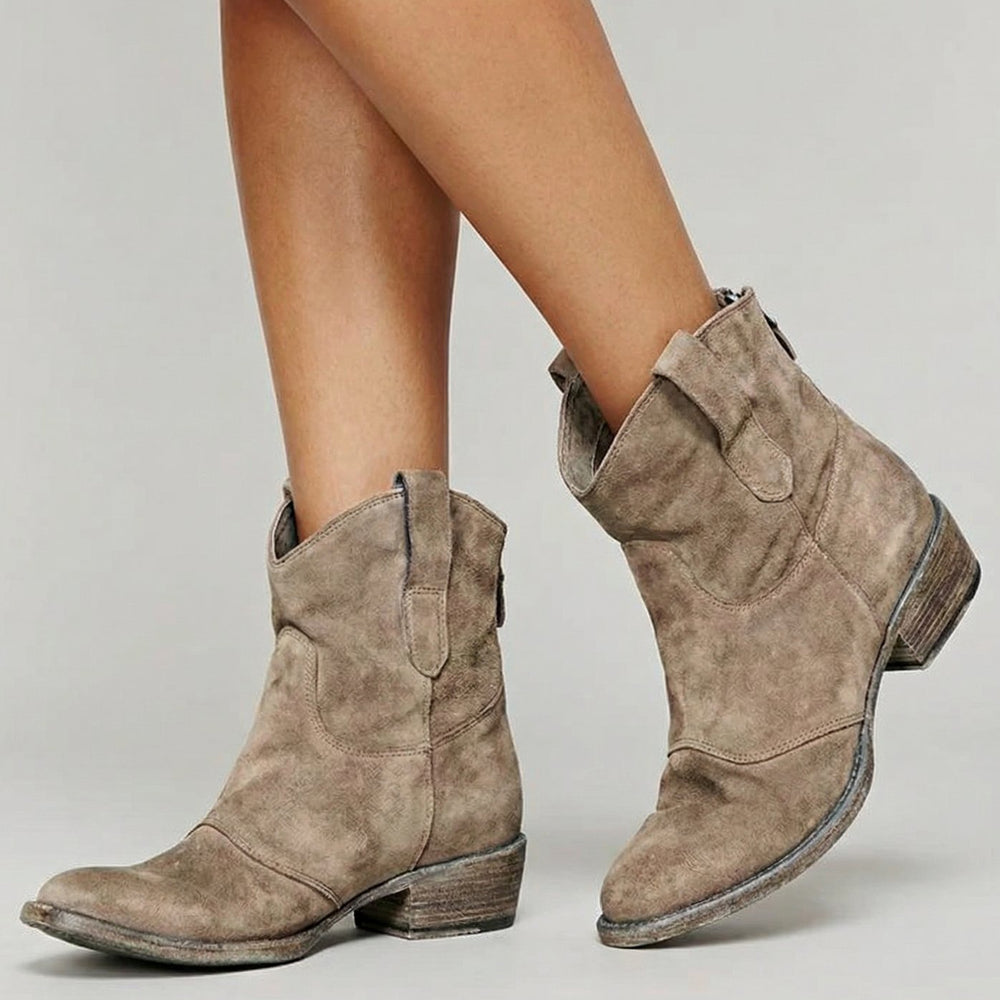Women's Vintage Western Ankle Cowboy Boots Block Heel