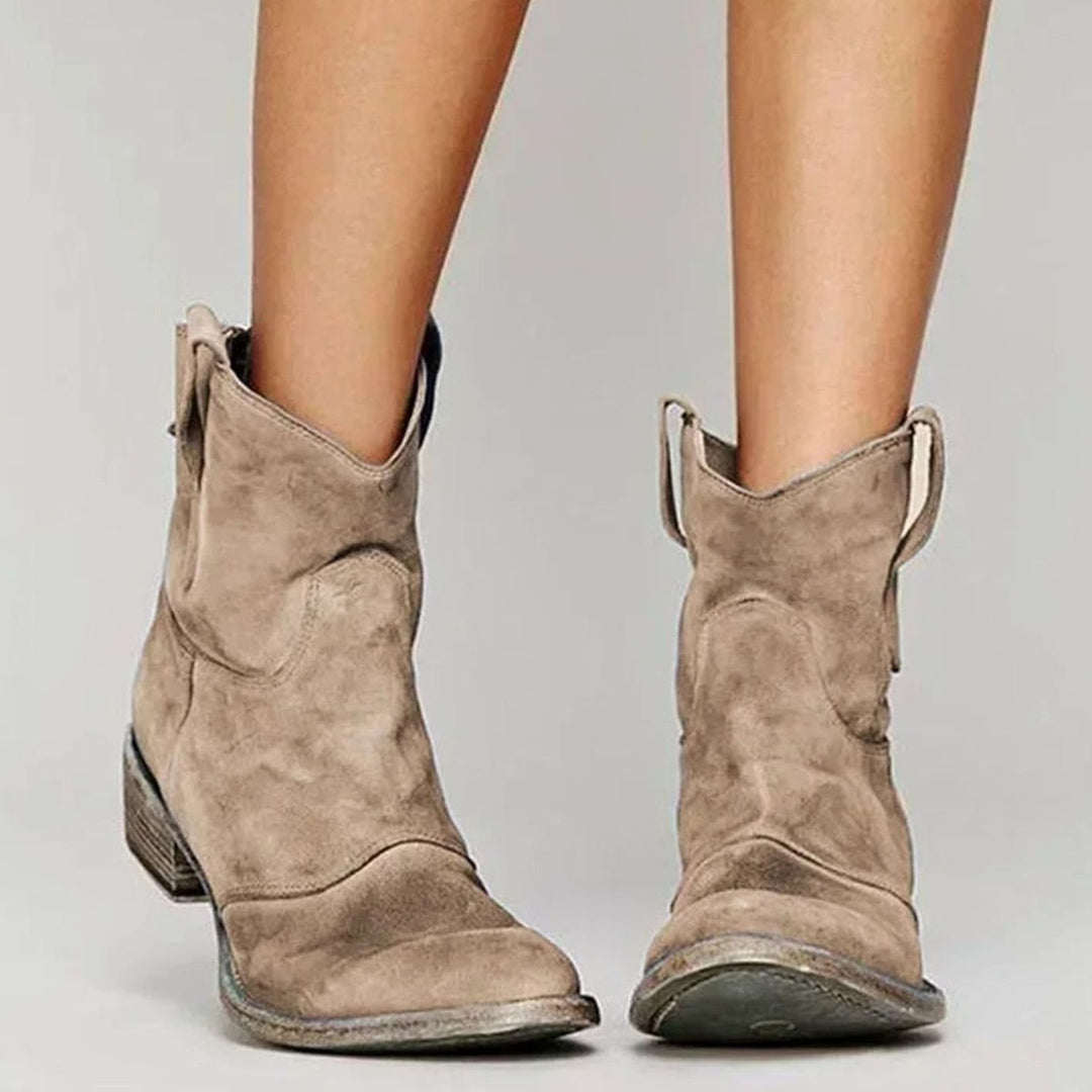 Women's Vintage Western Ankle Cowboy Boots Block Heel - Brown