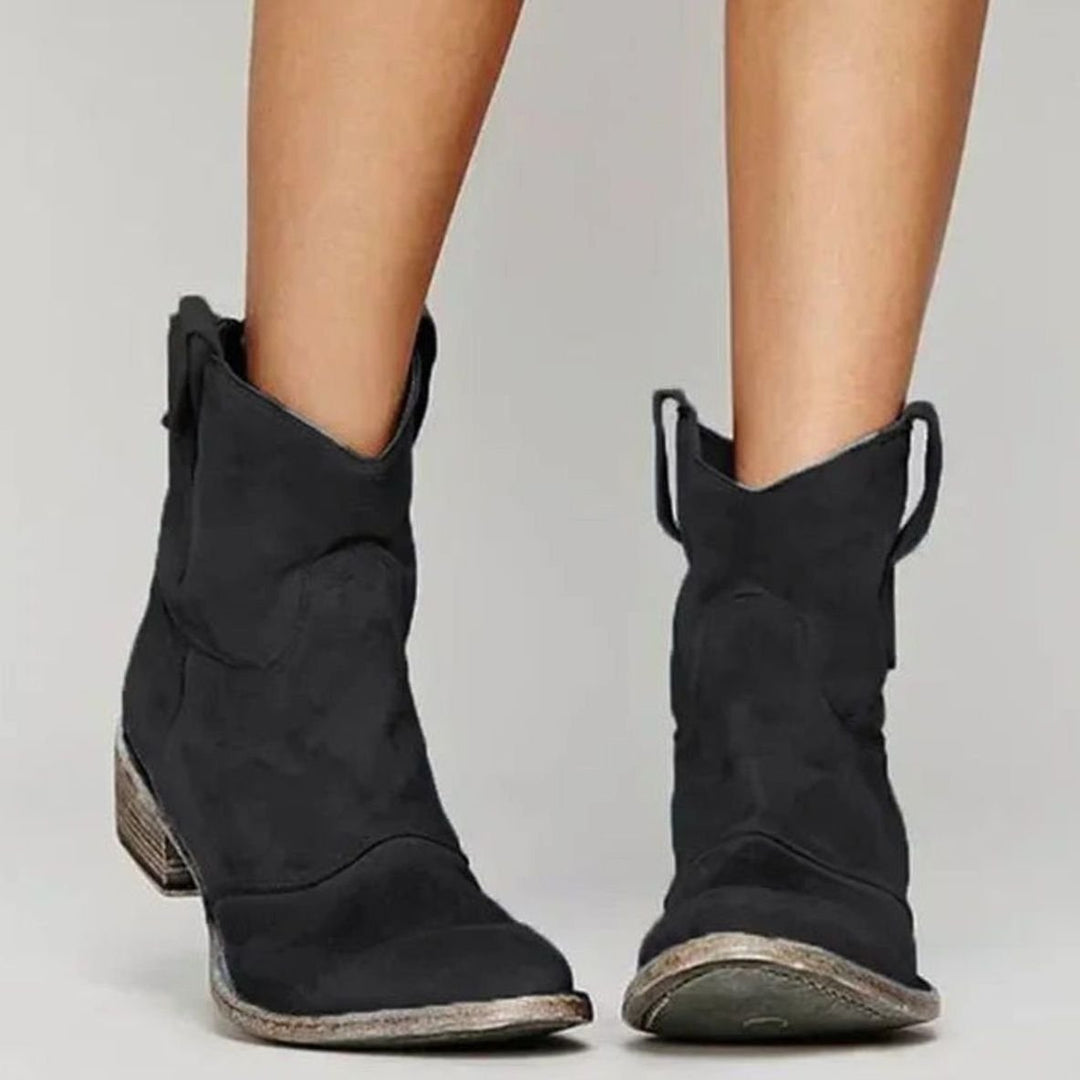 Women's Vintage Western Ankle Cowboy Boots Block Heel - Black