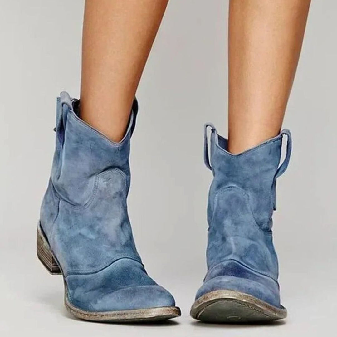 Women's Vintage Western Ankle Cowboy Boots Block Heel - Blue