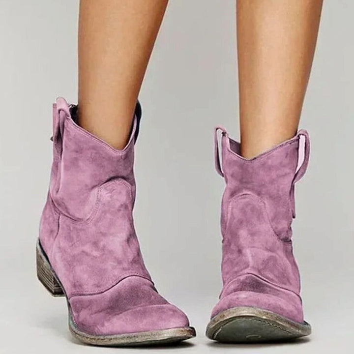Women's Vintage Western Ankle Cowboy Boots Block Heel - Pink
