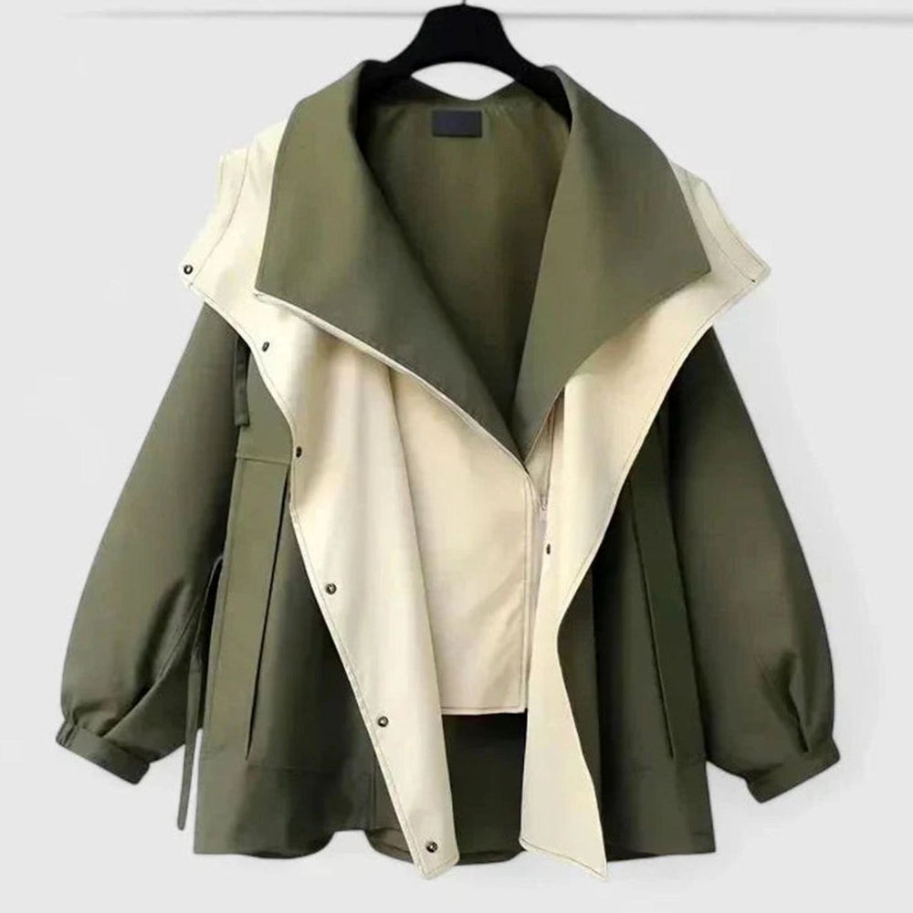 Women's Water-Repellent Hooded Zip-Up Trench Jacket - Green