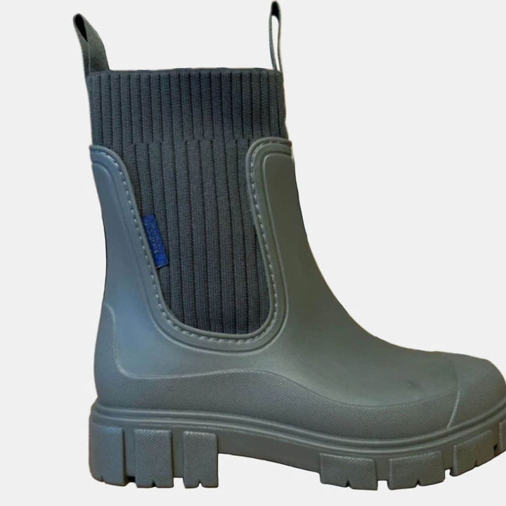 Women's Waterproof Chunky-Sole Knit-Collar Chelsea Rain Boots