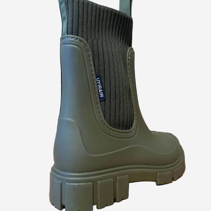 Women's Waterproof Chunky-Sole Knit-Collar Chelsea Rain Boots