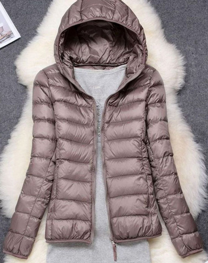 Women's Waterproof Hooded Duck Down Puffer Jacket - Champagne