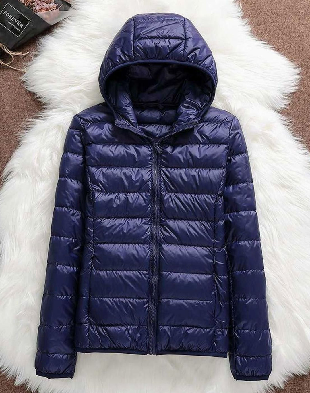 Women's Waterproof Hooded Duck Down Puffer Jacket - Navy Blue