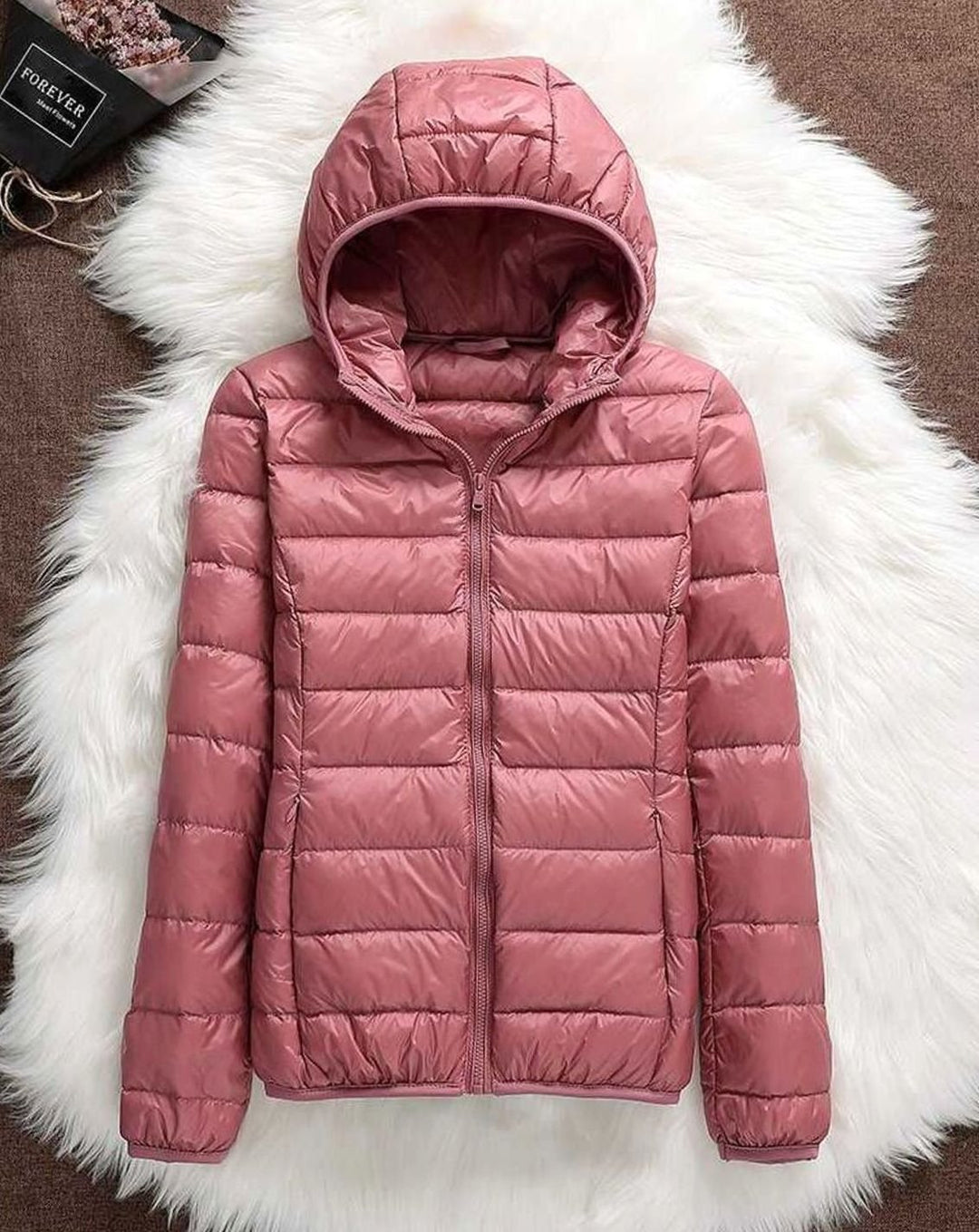 Women's Waterproof Hooded Duck Down Puffer Jacket - Pink