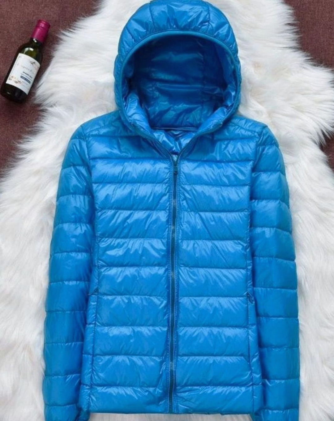 Women's Waterproof Hooded Duck Down Puffer Jacket - Light Blue