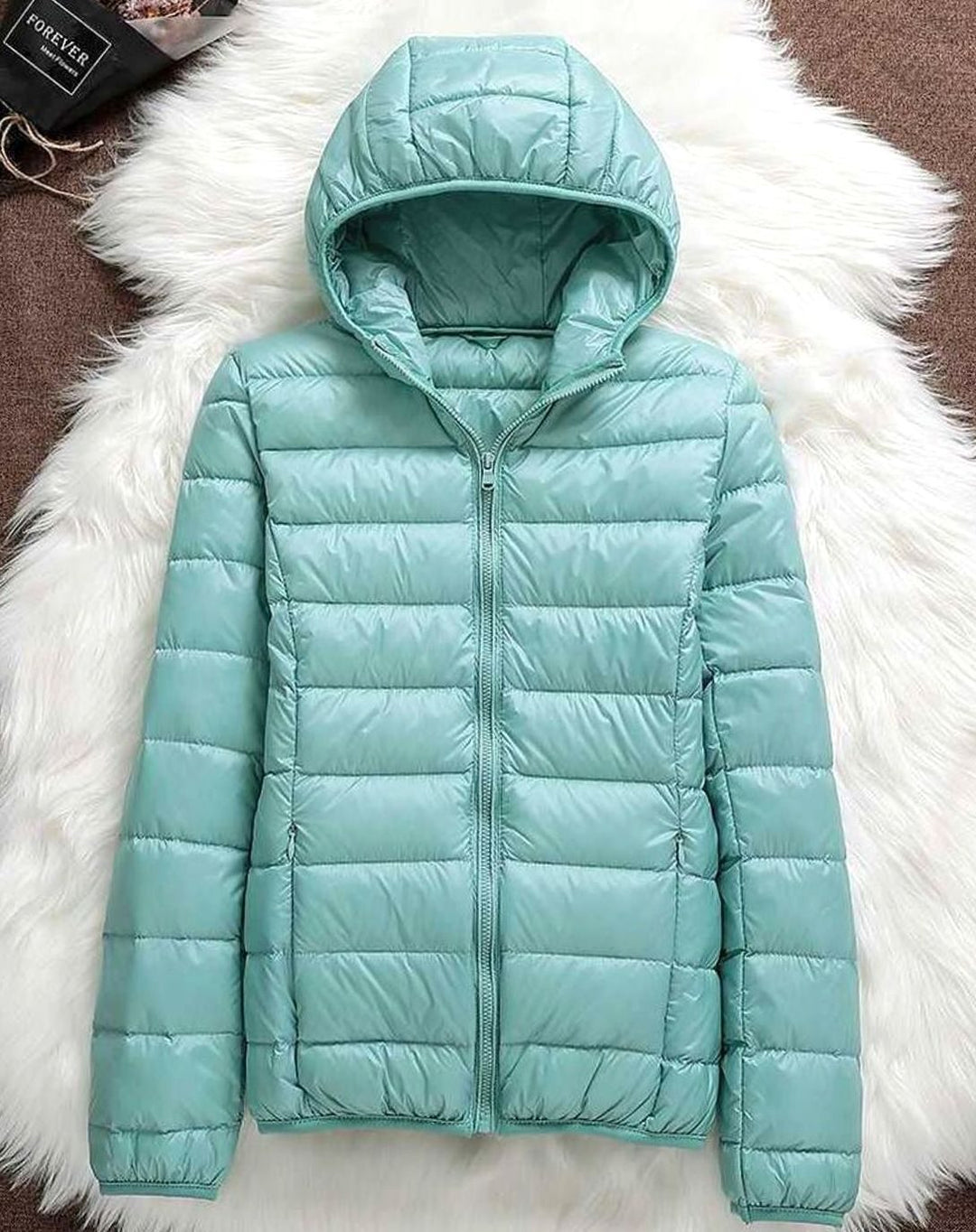 Women's Waterproof Hooded Duck Down Puffer Jacket - Turquoise
