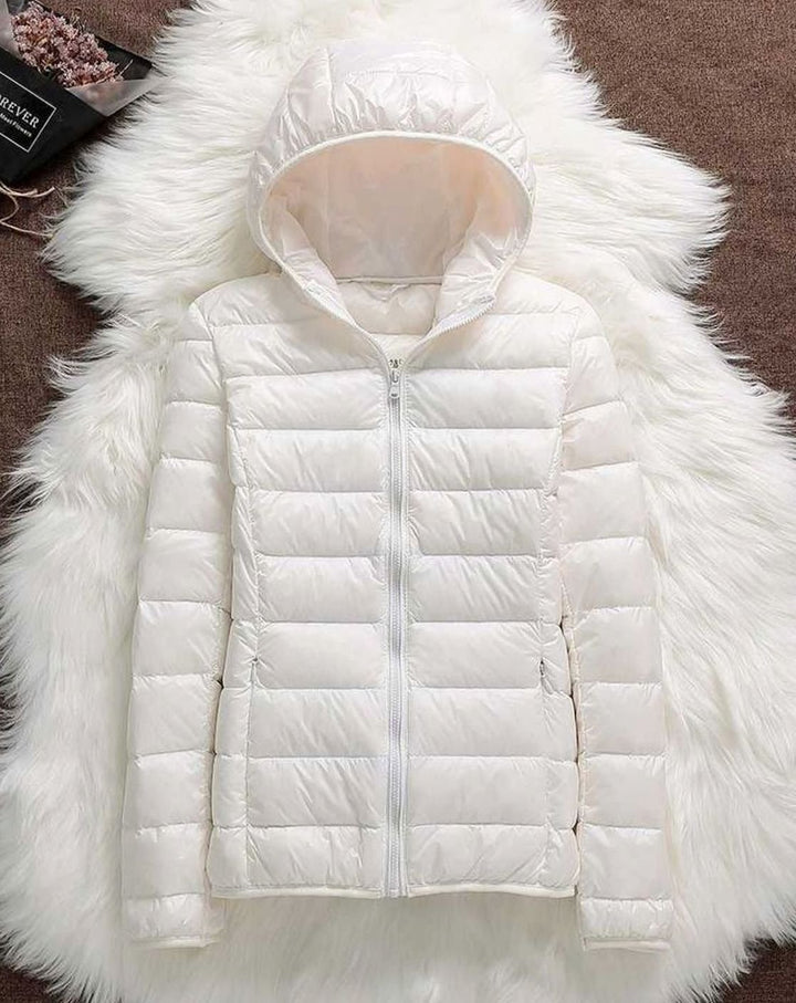 Women's Waterproof Hooded Duck Down Puffer Jacket - White