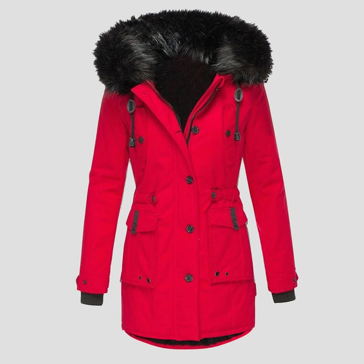 Women's Waterproof Hooded Faux-Fur Trim Parka Winter Coat - Red