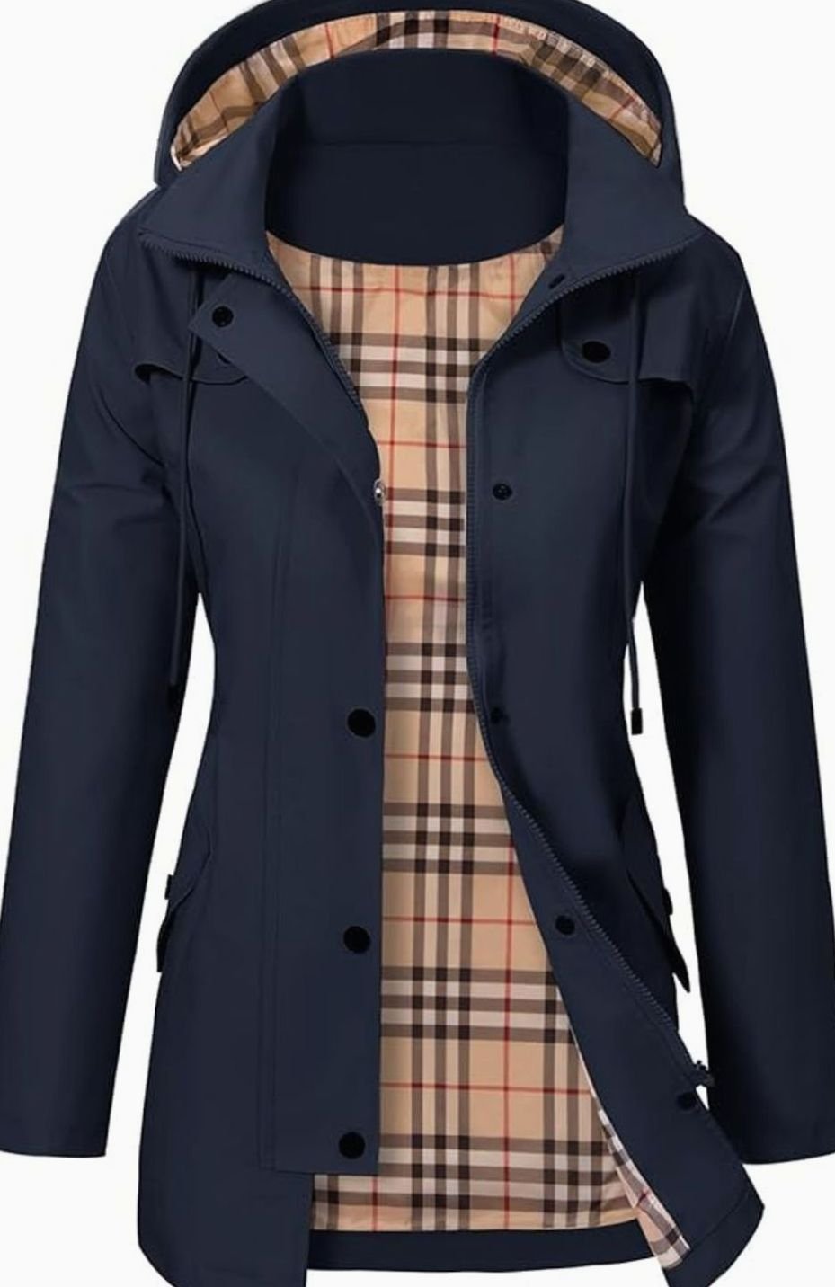 Women's Waterproof Hooded Parka Jacket Checked Lining - Blue