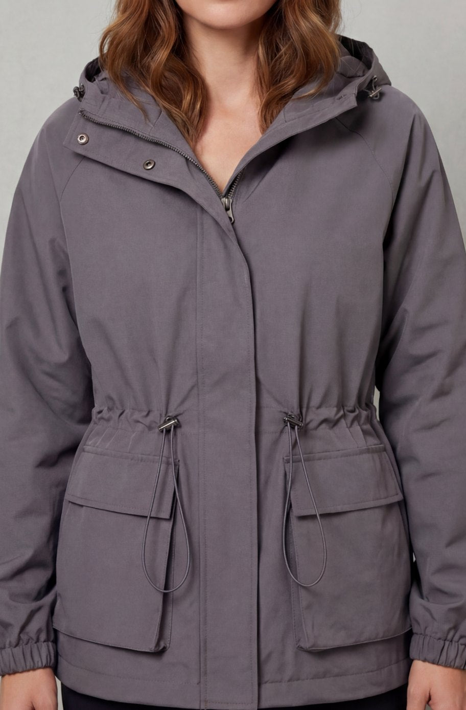Women's Waterproof Utility Parka Drawstring Hooded Jacket - Grey