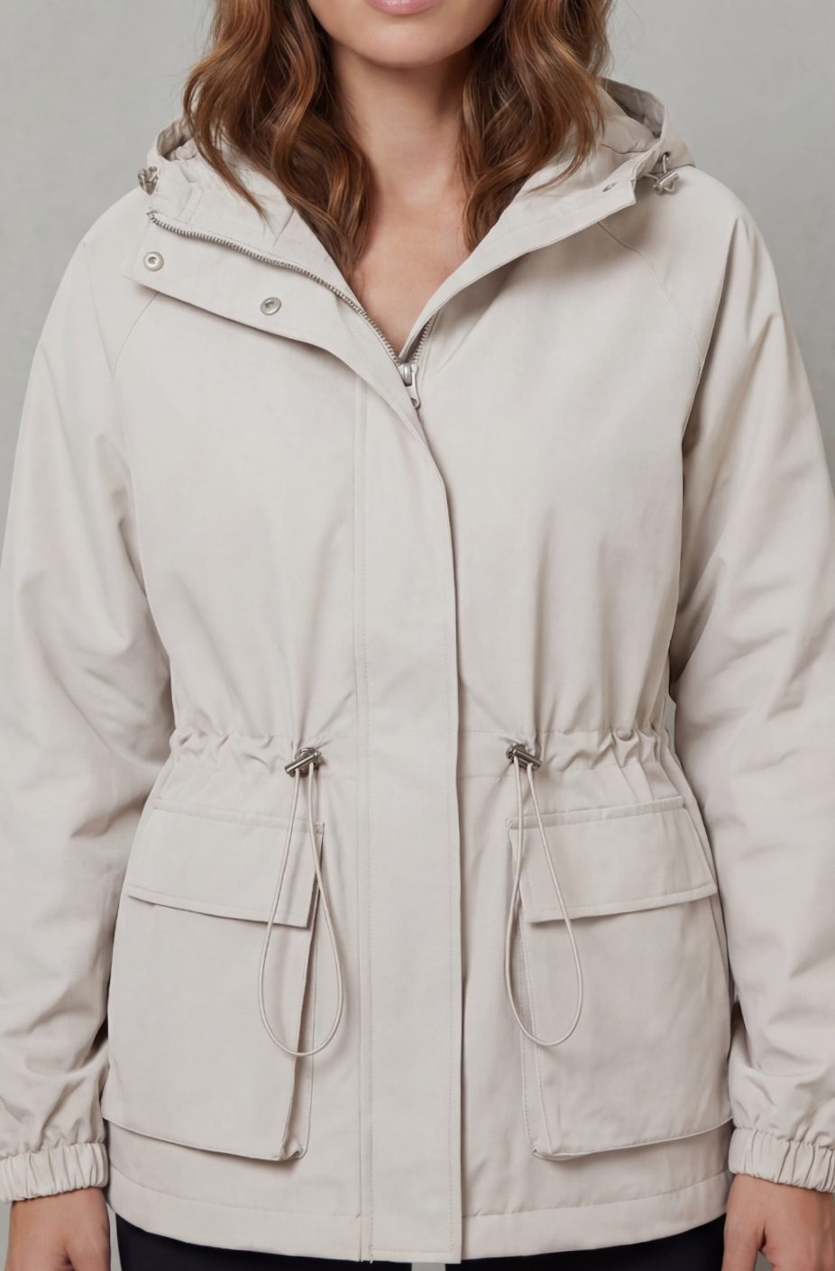 Women's Waterproof Utility Parka Drawstring Hooded Jacket - Apricot