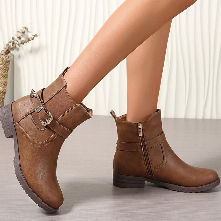 Women's Western-Buckle Chelsea Ankle Boots Block Heel