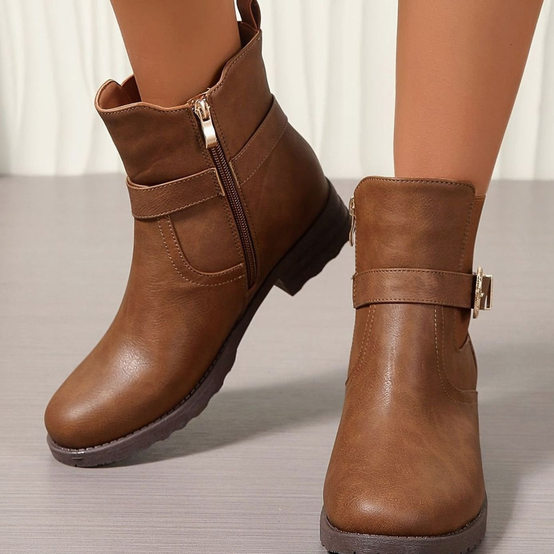 Women's Western-Buckle Chelsea Ankle Boots Block Heel