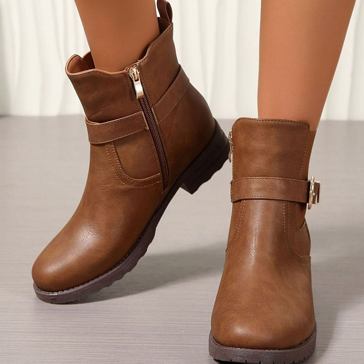 Women's Western-Buckle Chelsea Ankle Boots Block Heel