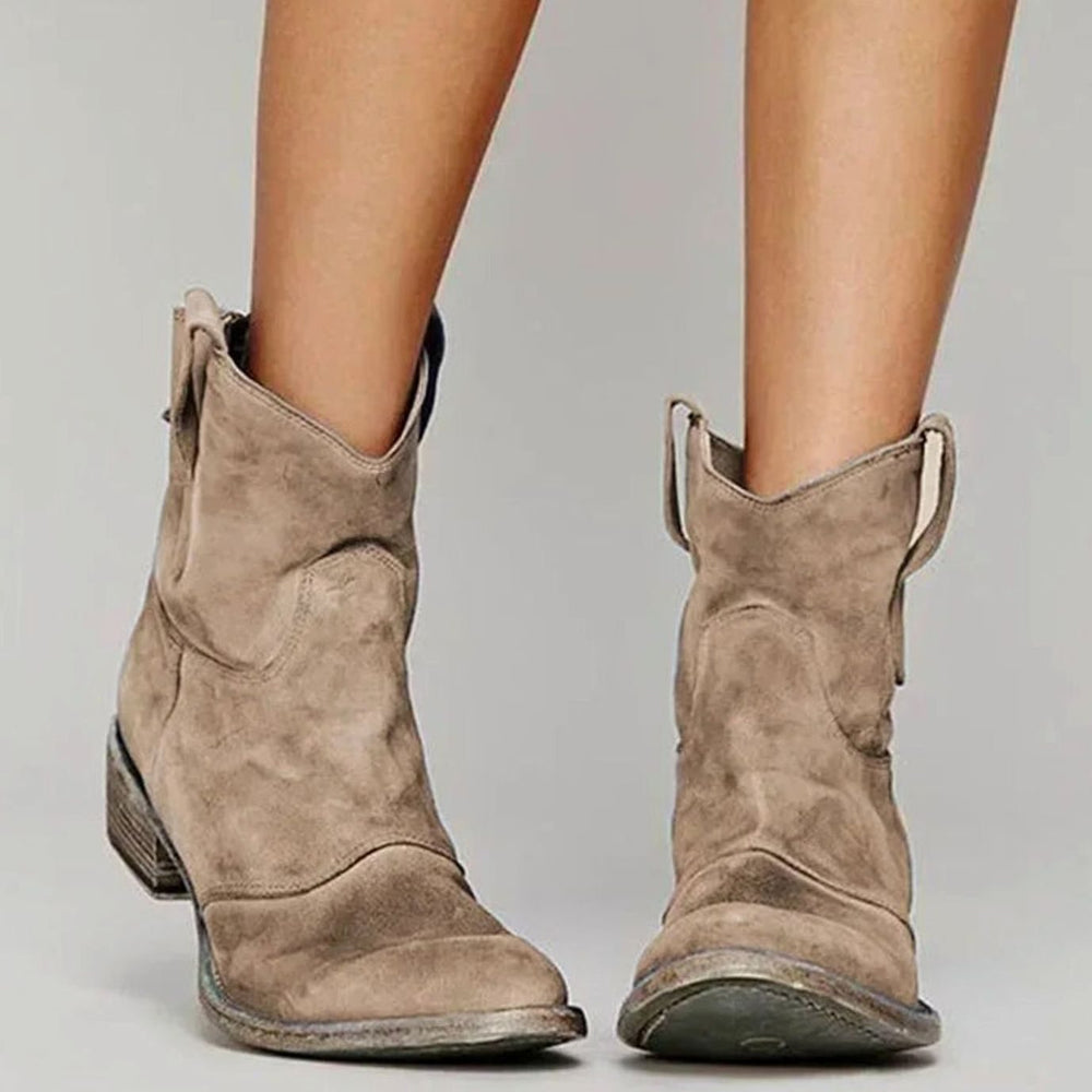 Women's Western Fashion Cowboy Ankle Boots Low Heel - Brown