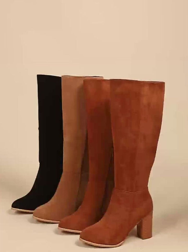 Women's Wide-Calf Knee-High Suede Block-Heel Western Boots