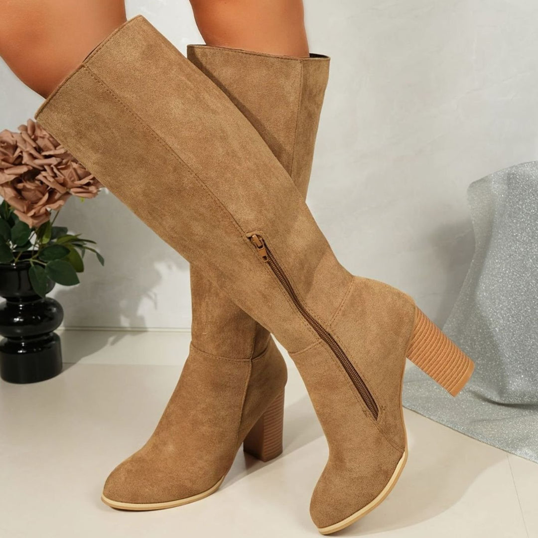 Women's Wide-Calf Knee-High Suede Block-Heel Western Boots