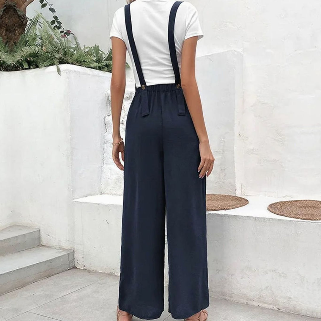 Women's Wide-Leg Gathered-Waist Elasticated Dungaree Jumpsuit