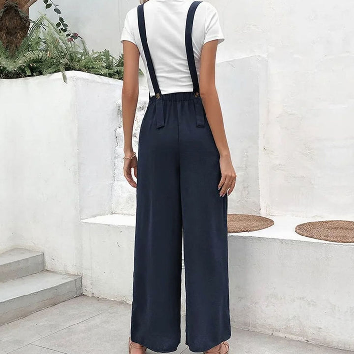 Women's Wide-Leg Gathered-Waist Elasticated Dungaree Jumpsuit