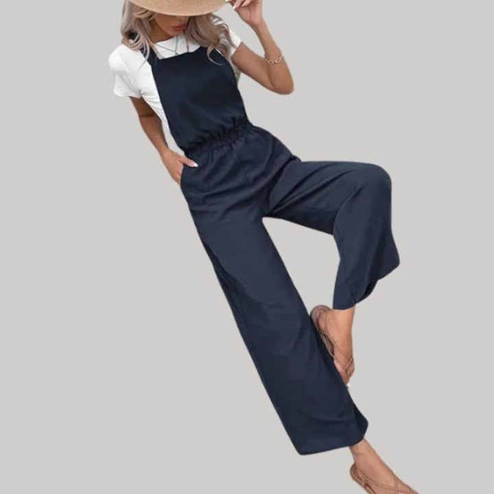 Women's Wide-Leg Gathered-Waist Elasticated Dungaree Jumpsuit