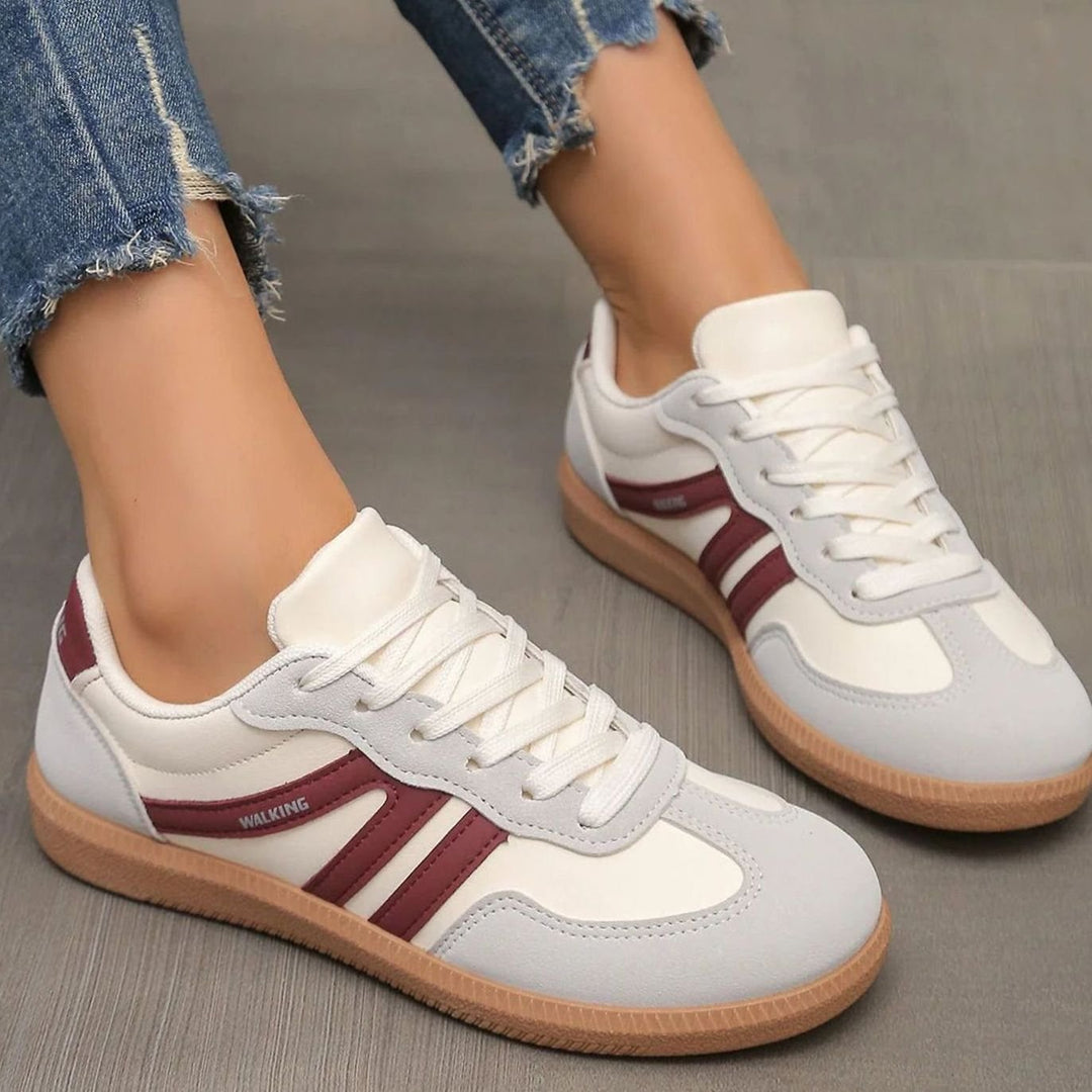 Women's Wide Toe Box Orthopedic Lace-Up Trainers - Burgundy