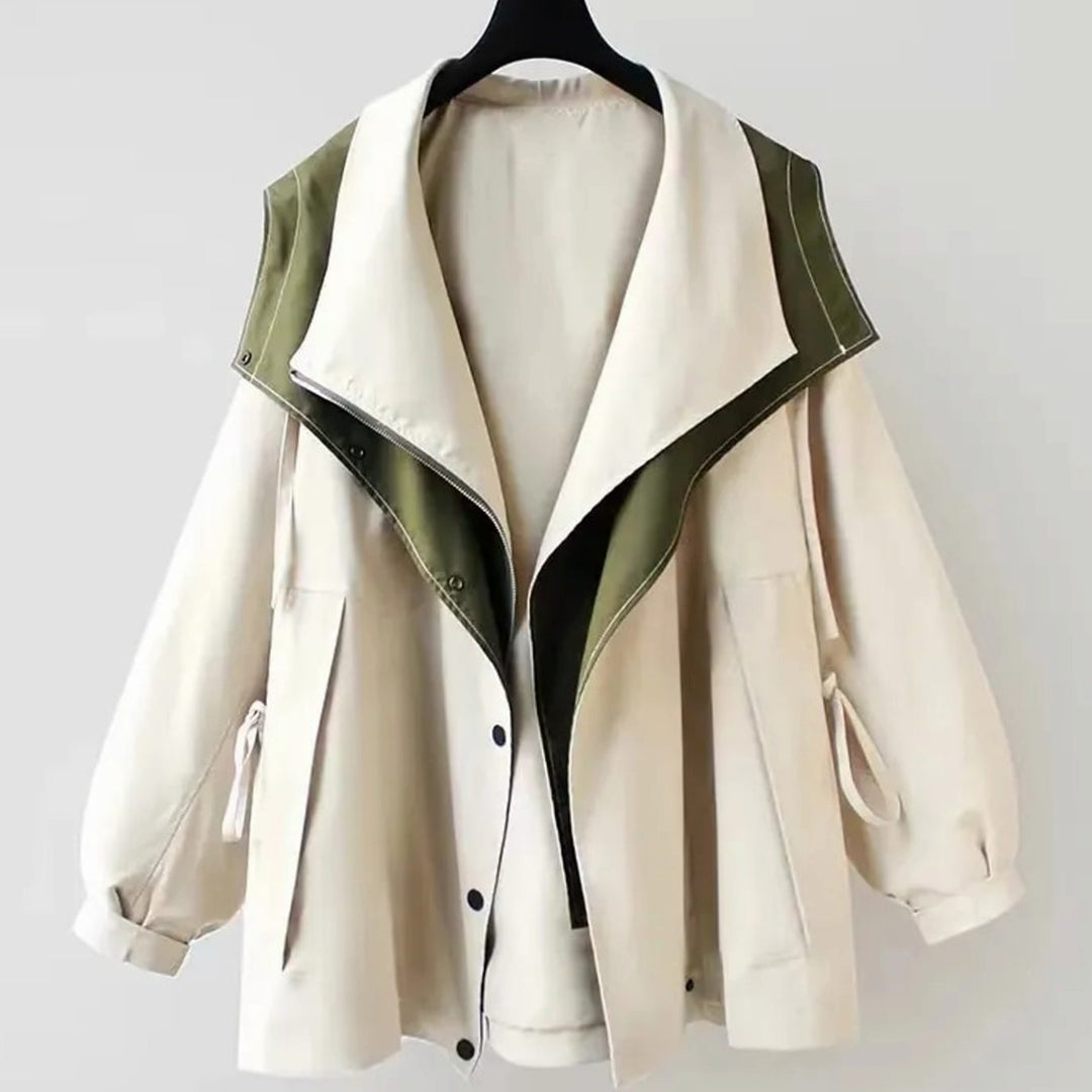 Women's Windproof Double-Layer Zip-Button Oversized Jacket - White