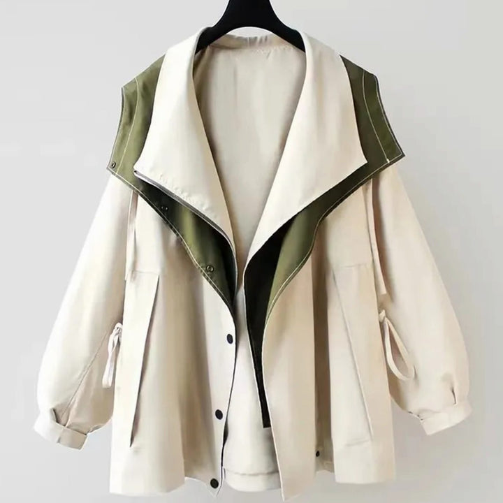 Women's Windproof Double-Layer Zip-Button Oversized Jacket - White