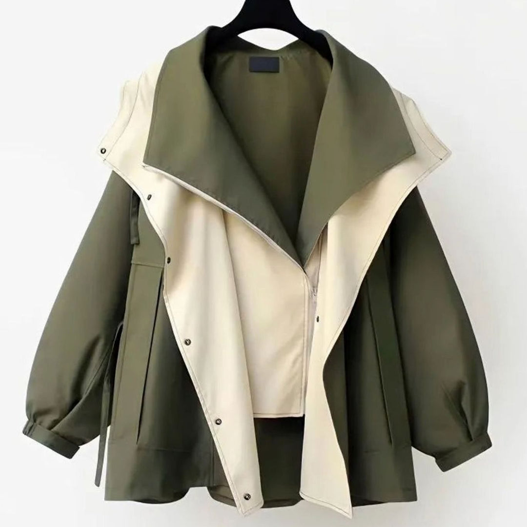 Women's Windproof Double-Layer Zip-Button Oversized Jacket - Green