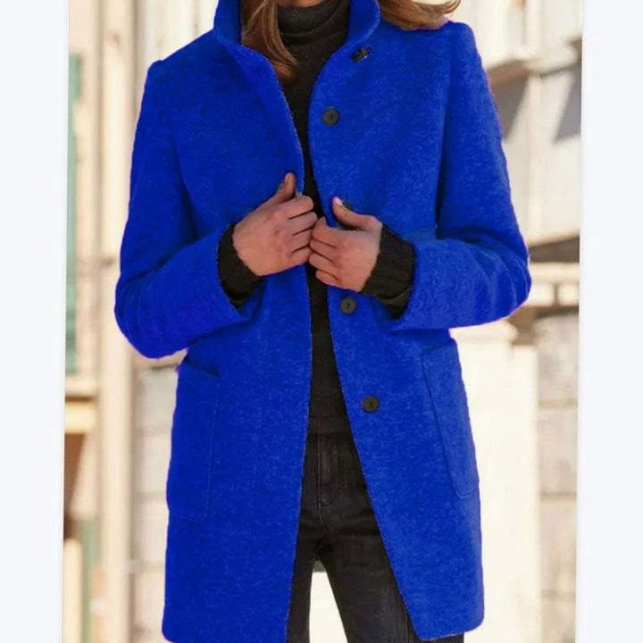 Women's Wool-Blend Button-Up Stand-Collar Winter Coat - Blue
