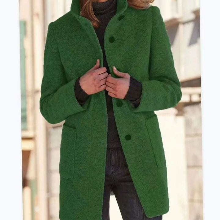 Women's Wool-Blend Button-Up Stand-Collar Winter Coat - Green