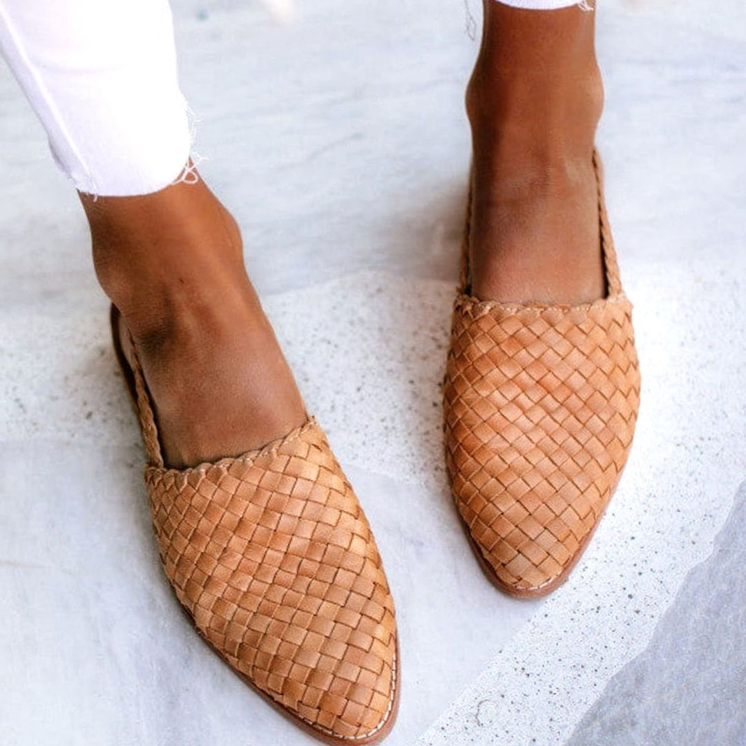 Women's Woven Pointed-Toe Slip-On Flat Loafers - Brown