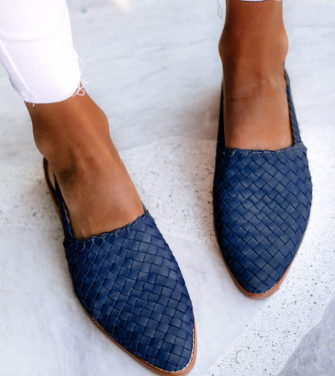 Women's Woven Pointed-Toe Slip-On Flat Loafers - Blue