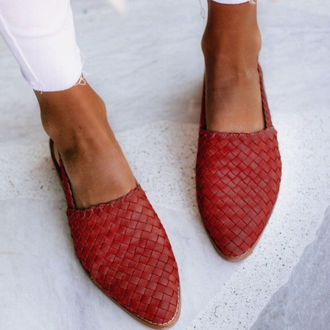Women's Woven Pointed-Toe Slip-On Flat Loafers - Red