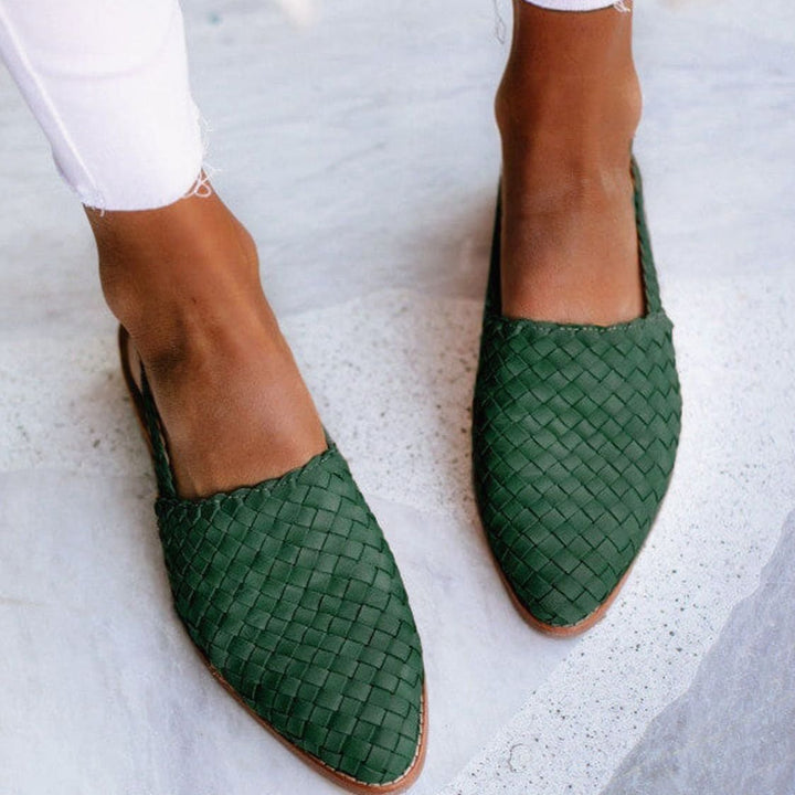 Women's Woven Pointed-Toe Slip-On Flat Loafers - Green