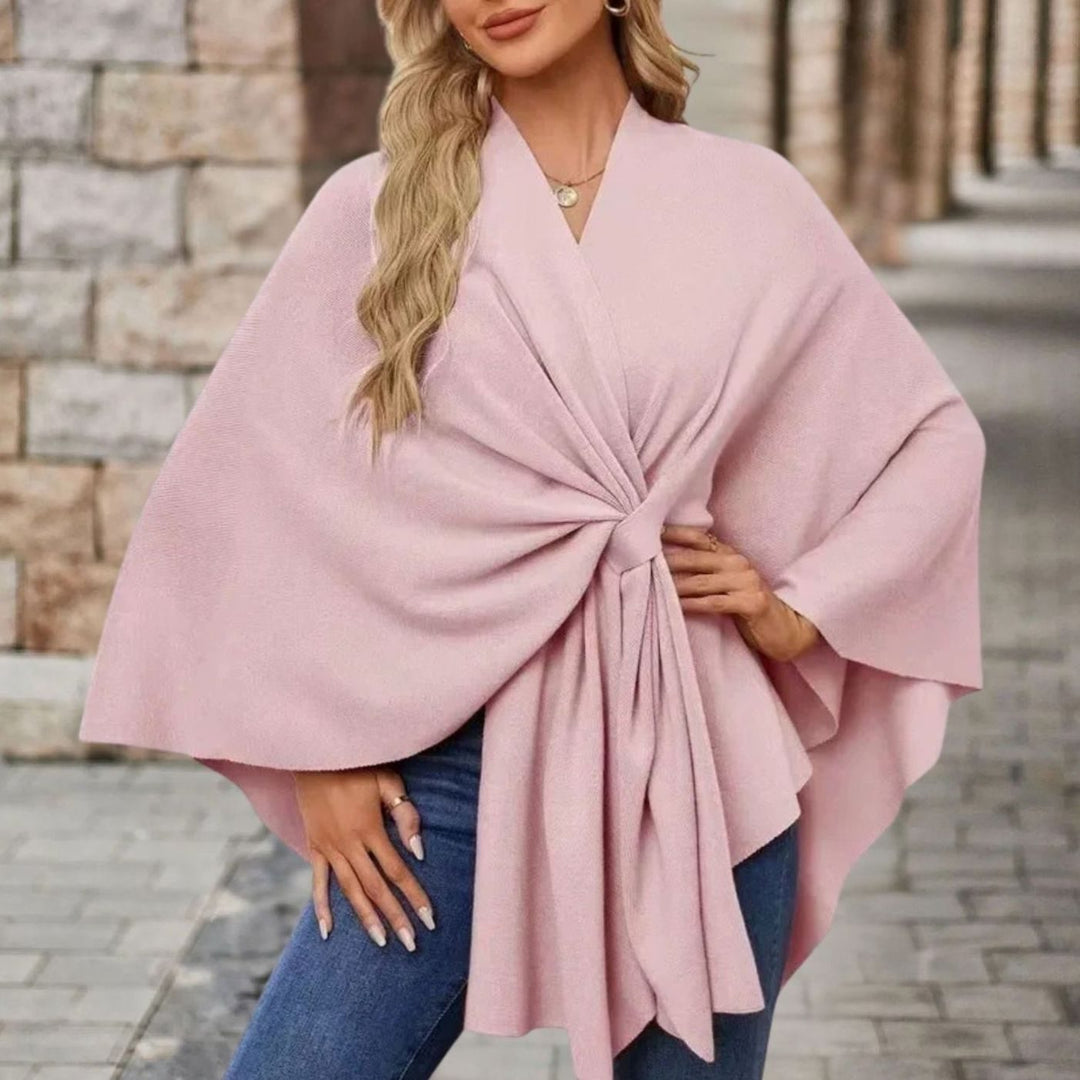 Women's Wrap-Front Knot Batwing Poncho Cape - Rose Pink