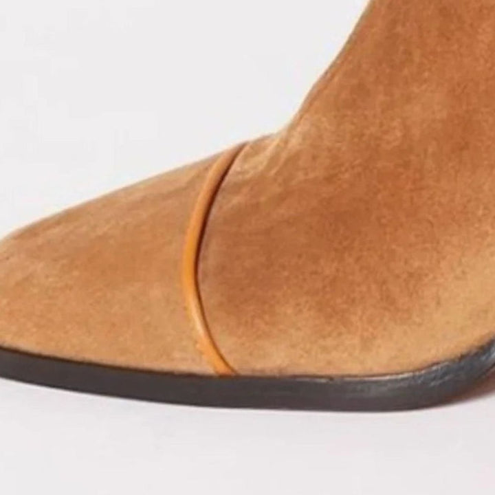 Women's Yellow Suede Block-Heel Ankle Boots Leopard Print Toe