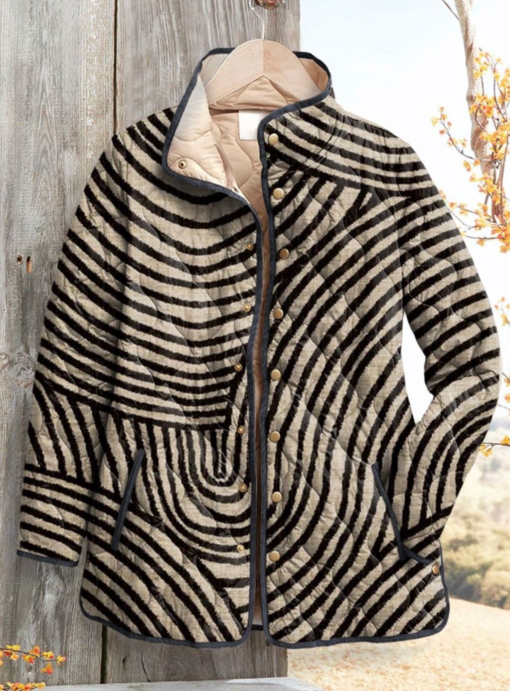 Women's Zebra-Print Quilted Snap-Front Jacket - Multicolour