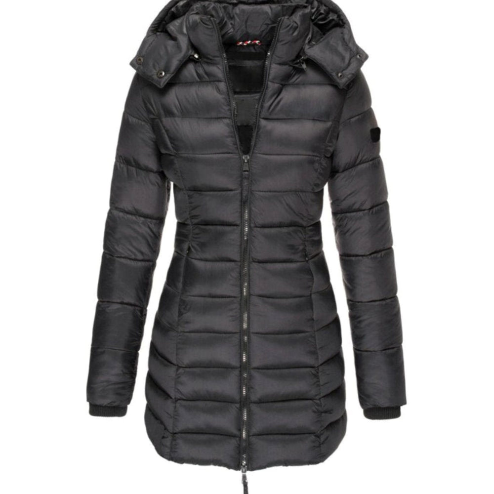 Women's Zippered Hooded Long Puffer Winter Coat